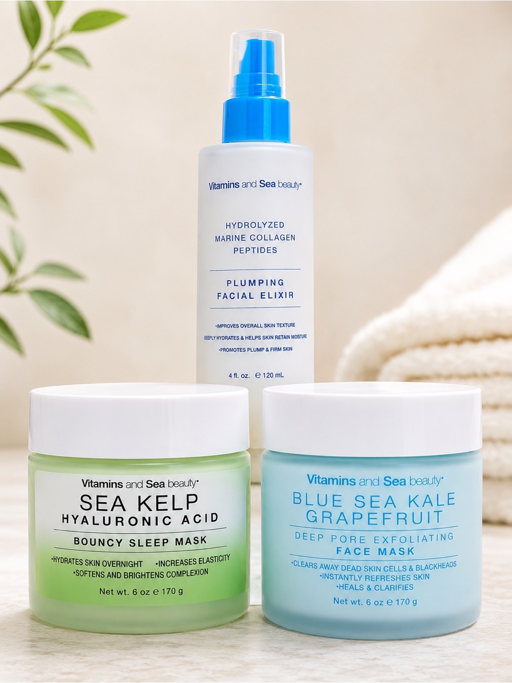 VSB Sleep Mask + Blue Sea Kale Grapefruit Mask + Marine Collagen Peptides Elixir